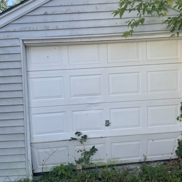Door of a garage painted in white